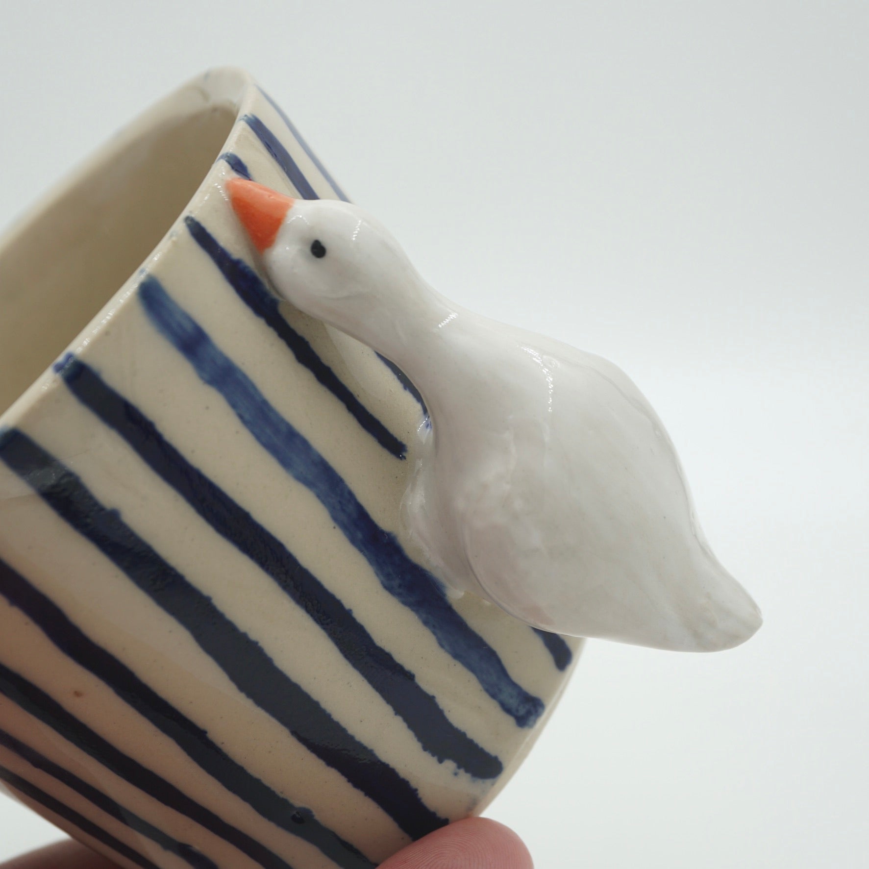 Tasse Ente Blaue Streifen NEU